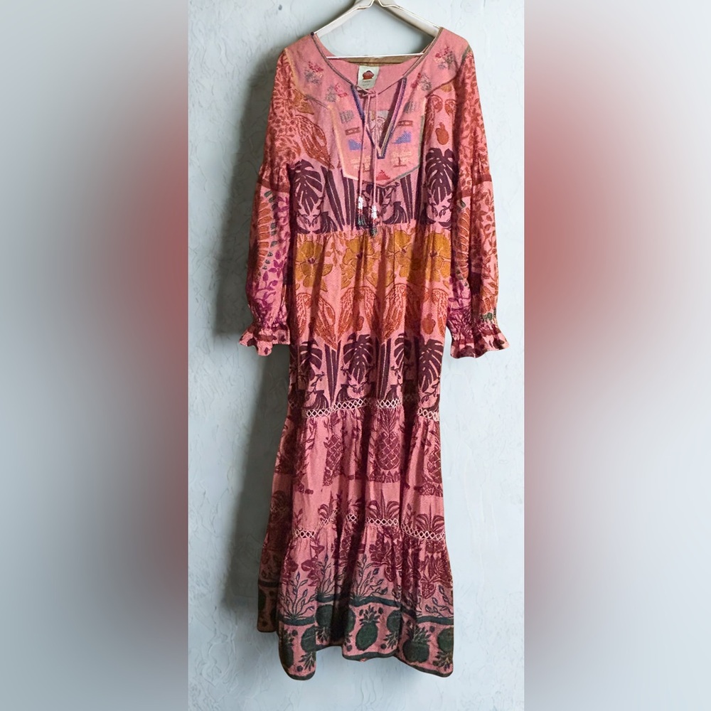 FarmRio Ainika Floral Boho Pink Orange Dress Women’s Size M Maxi Stylish - Picture 2 of 7